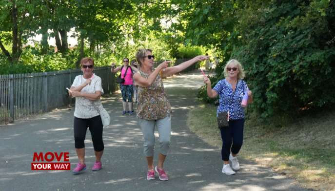3 ladies dancing outdoors text over the image reads Move Your Way